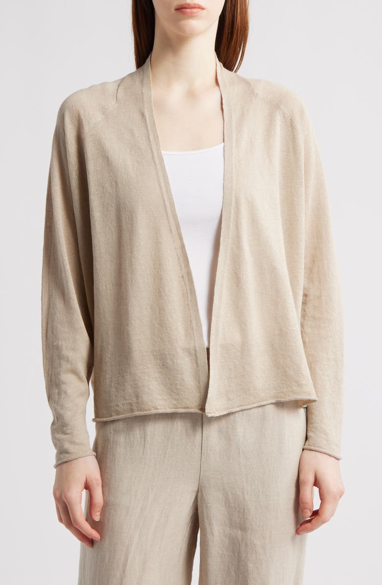 Eileen Fisher Organic Linen & Organic Cotton Open Front Cardigan, Main, color, Undyed Natural