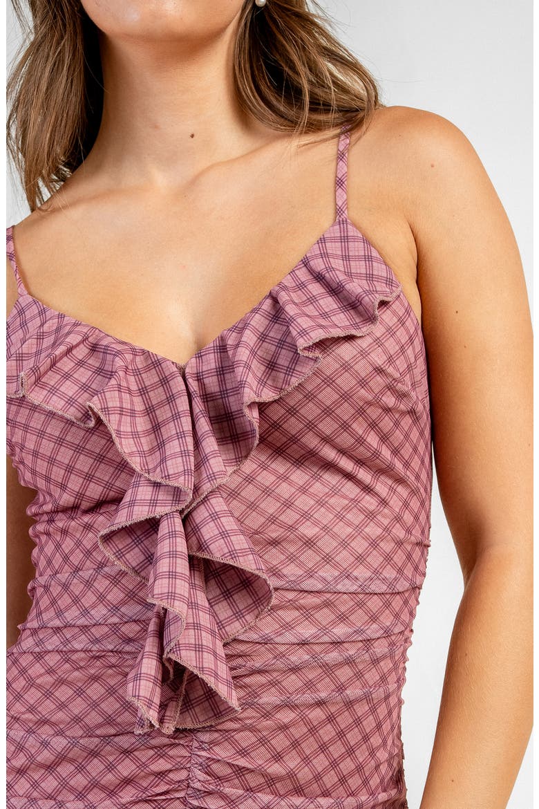 Ruched Plaid Drop Waist Minidress, Alternate, color, MAUVE PLAID