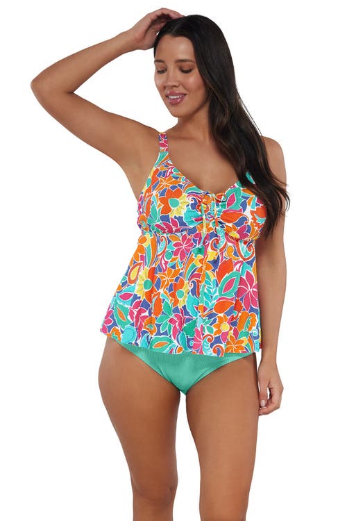 Sunsets Escape Marin Tankini Swimsuit Top In Festive Floral Sandbar Rib