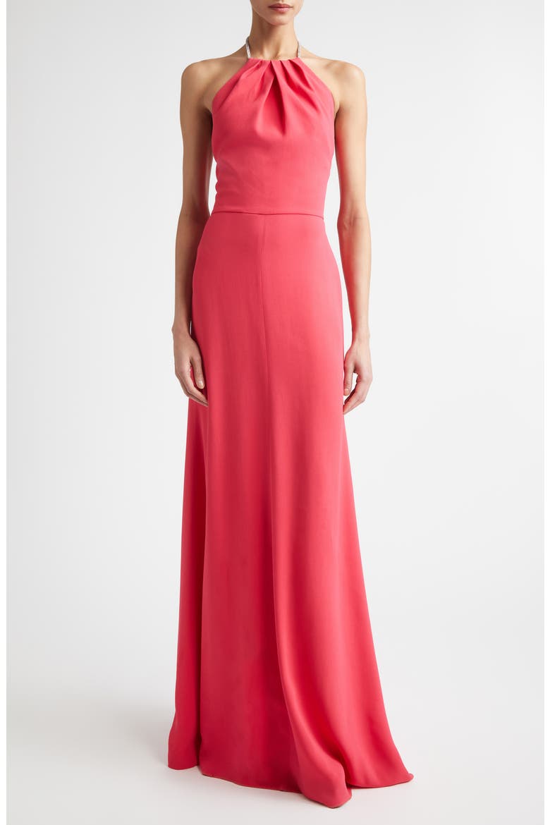 Fluid Stretch Crepe Halter Neck Gown, Main, color, CHERRY PINK