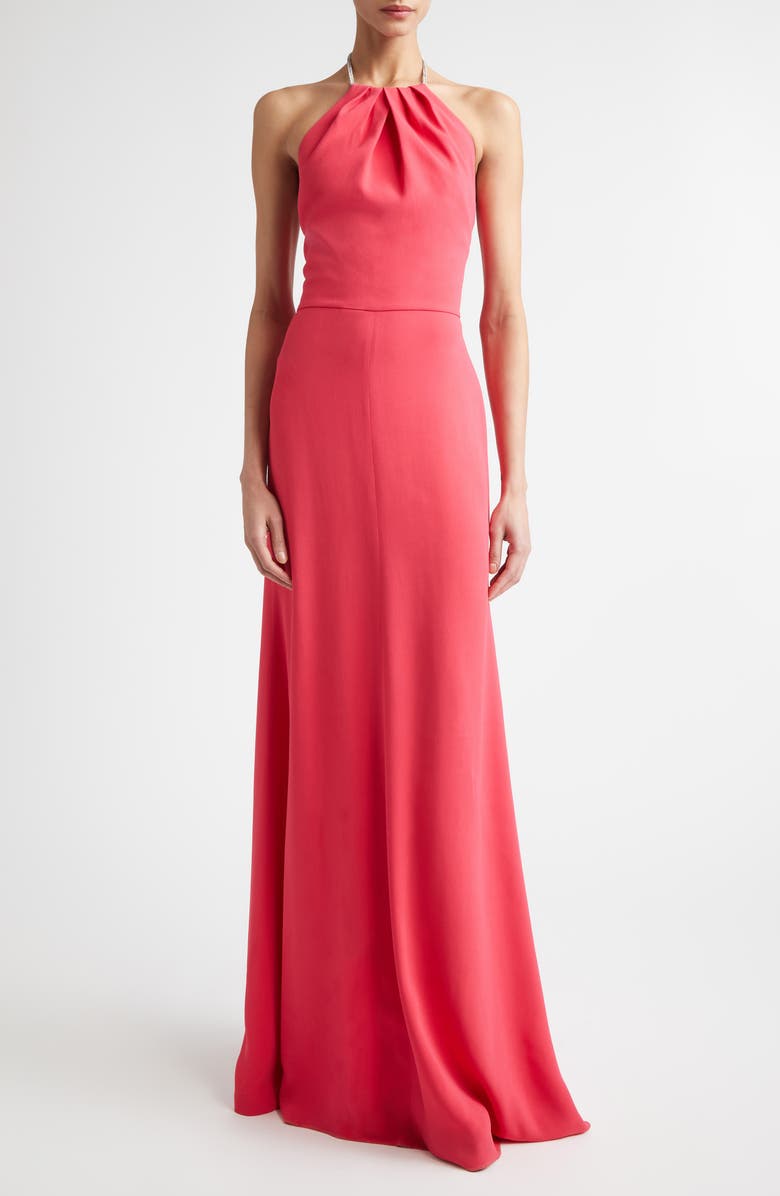 ST. JOHN Fluid Stretch Crepe Halter Neck Gown, Main, color, Cherry Pink