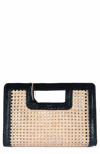 Jelavu Delmar Rattan & Leather Frame Clutch