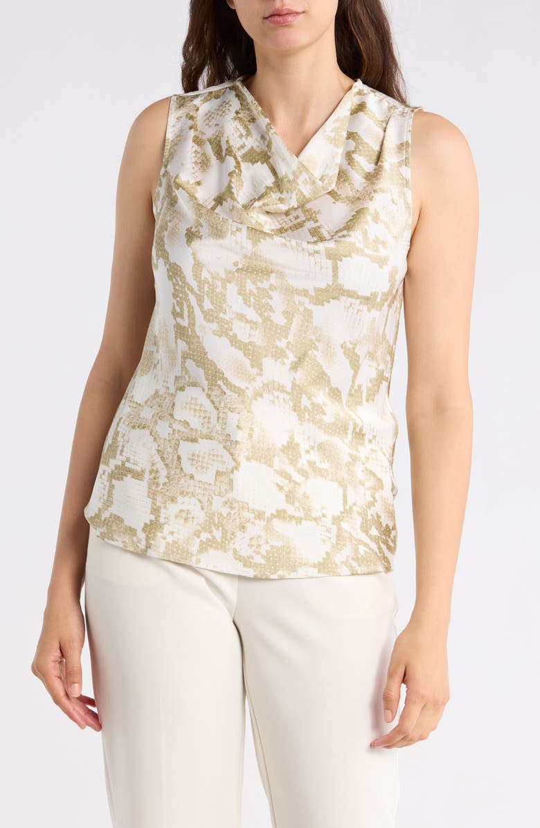 DKNY Cowl Neck Satin Tank, Main, color, Ivory/ Sage