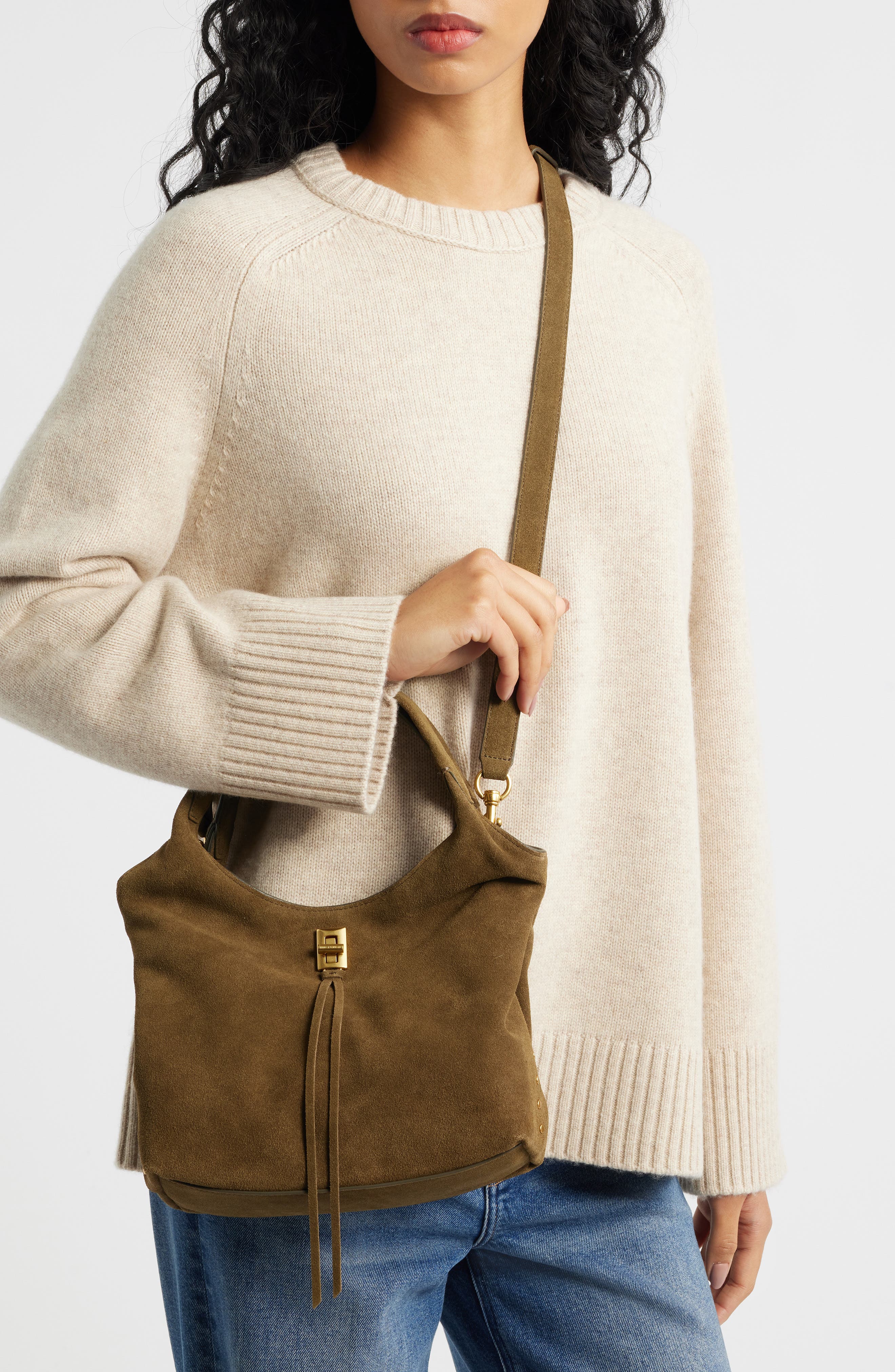 Rebecca Minkoff Darren Suede Carrysome Bag, Alternate, color, Jungle