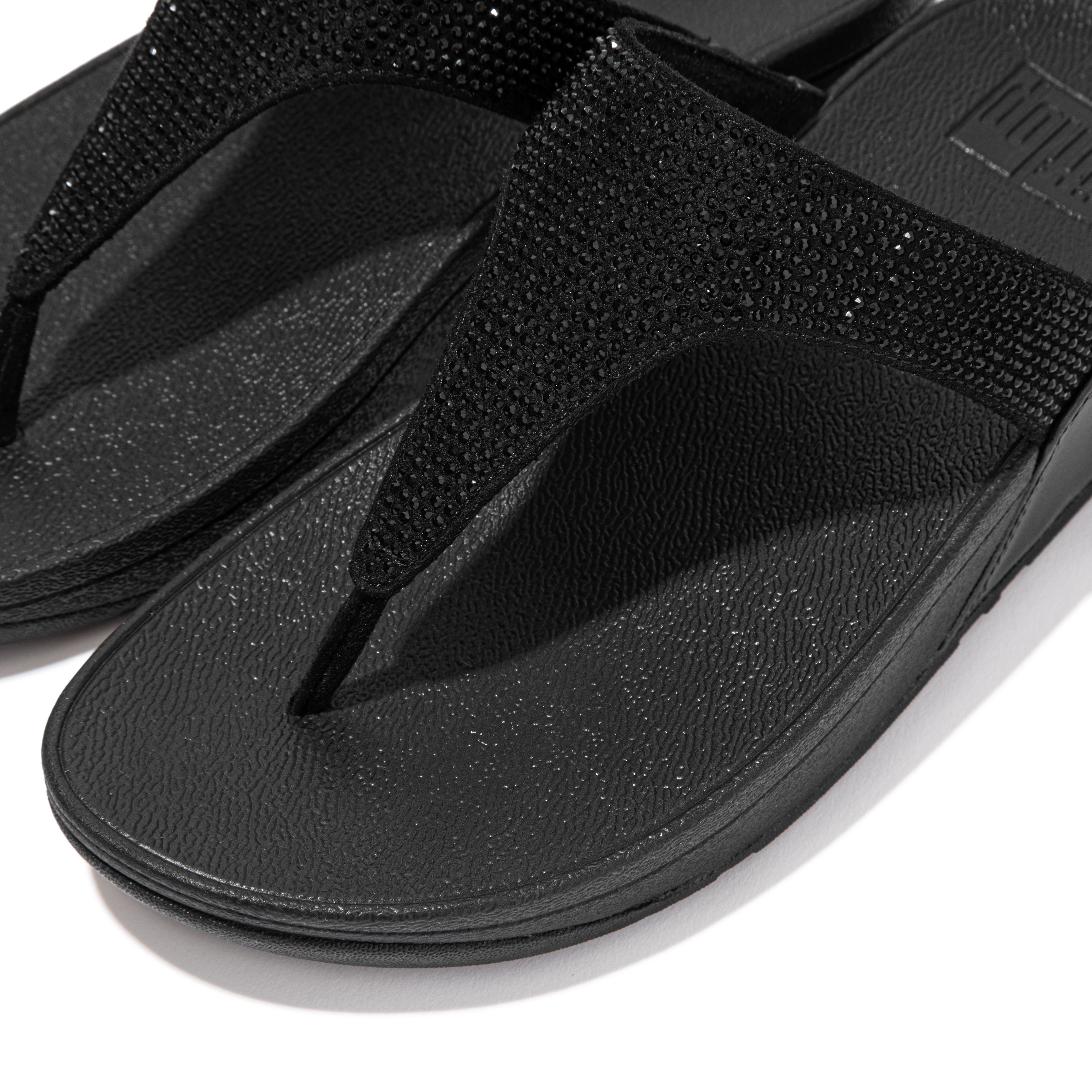 Lulu Crystal embellished toe-post sandals, Alternate, color, All Black