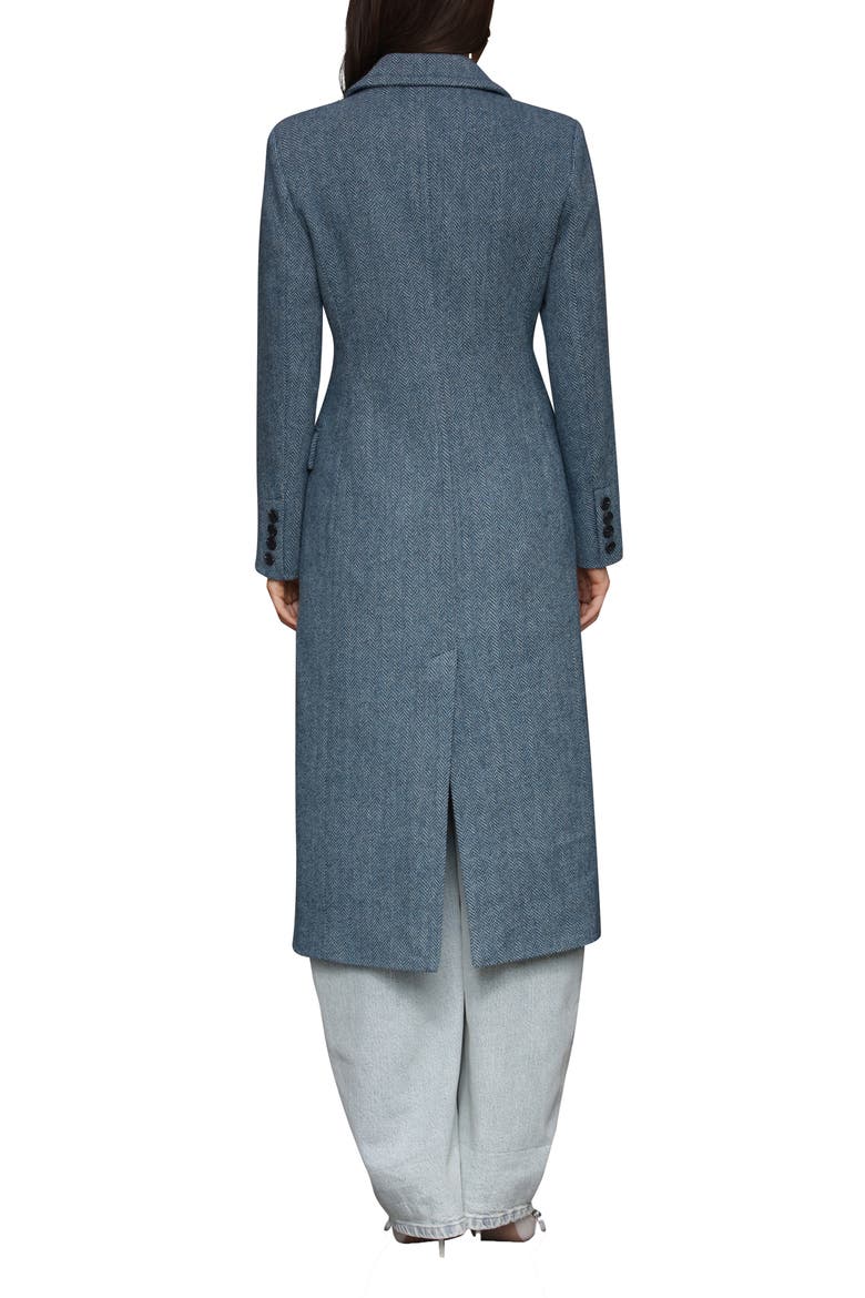 Strong Shoulder Double Breasted Herringbone Coat, Alternate, color, CAPRI BLUE CHEVRON