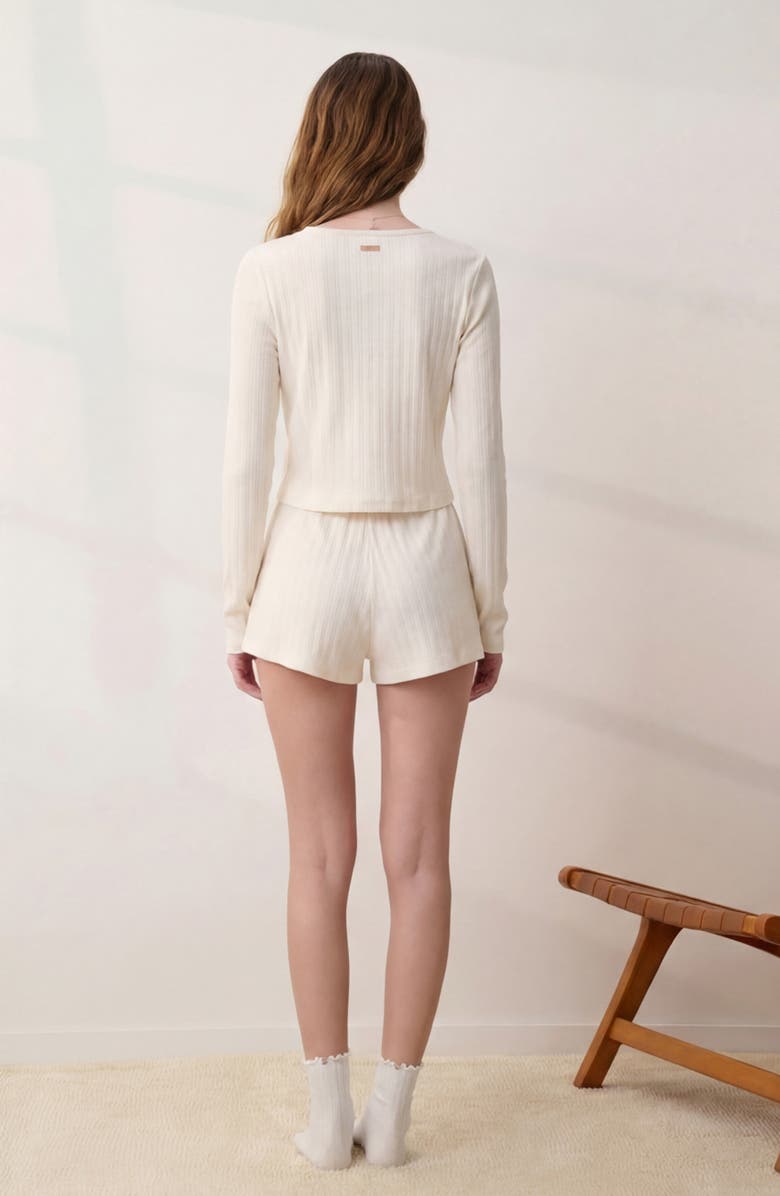 Lunya Short Sleeve Pointelle Cardigan, Alternate, color, Tranquil White