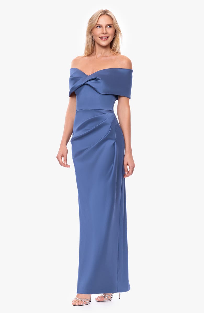 Betsy & Adam Off the Shoulder Mikado Gown, Alternate, color, Dark Slate