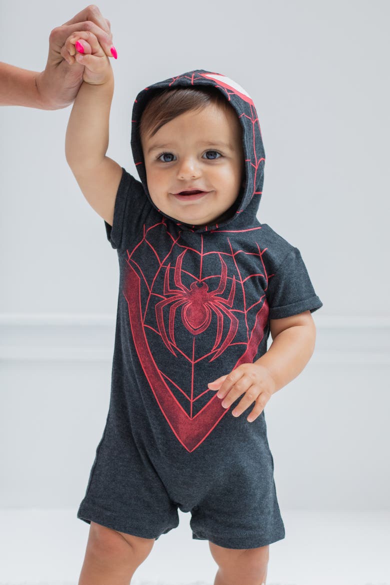 Spider-Verse Miles Morales Cosplay Hooded Romper, Alternate, color, Miles Morales Charcoal