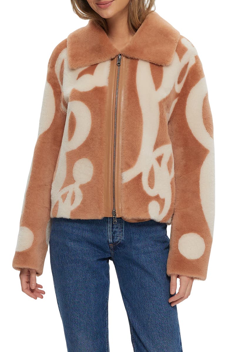 GORSKI Reversible Genuine Shearling Intarsia Jacket, Alternate, color, White/Salmon