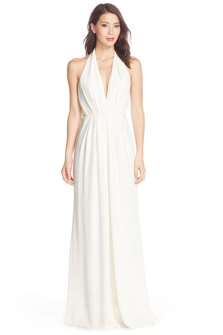 Crepe Halter Gown, Main, color, OFF WHITE