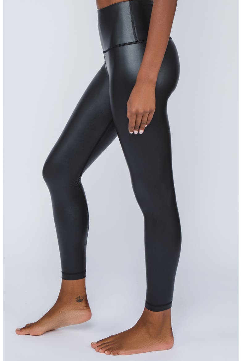 Fleece Lined Faux Leather Leggings, Alternate, color, BLACK