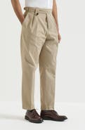 Brunello Cucinelli Cotton chevron trousers with double pleats and waist tabs