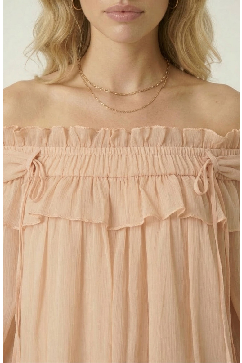 Off Shoulder Ruffle Mini Dress, Alternate, color, Peach