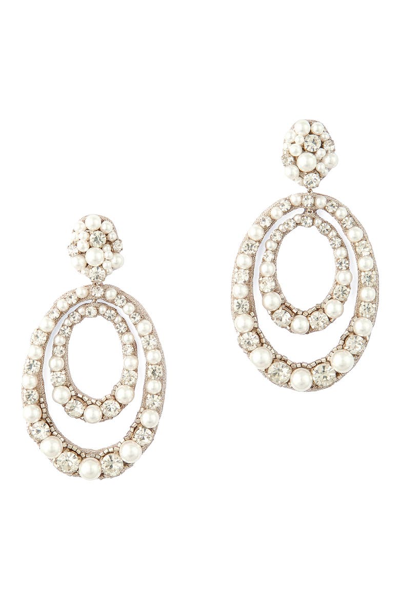 Spencer Faux Pearl Drop Earrings, Main, color, SILVER