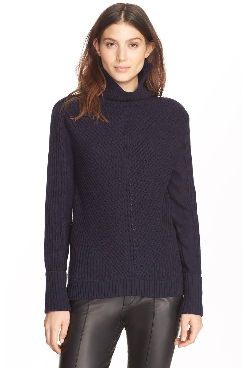 Directional Rib Merino Wool & Cashmere Turtleneck, Main, color, COASTAL BLUE
