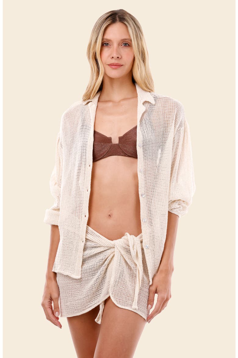 Malla Ikara Open Stitch Cover-Up Shirt, Alternate, color, IVORY