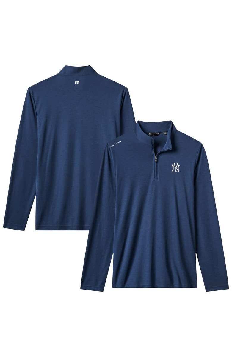 TravisMathew Men's TravisMathew Navy New York Yankees Time to Tailgate Tri-Blend Quarter-Zip Pullover, Main, color, Navy