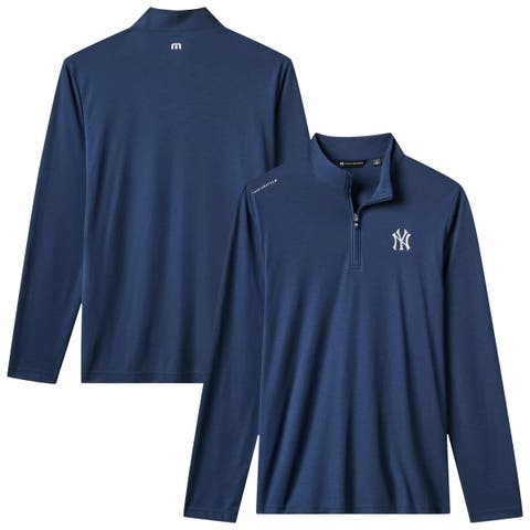 Men's TravisMathew  Navy New York Yankees Time to Tailgate Tri-Blend Quarter-Zip Pullover