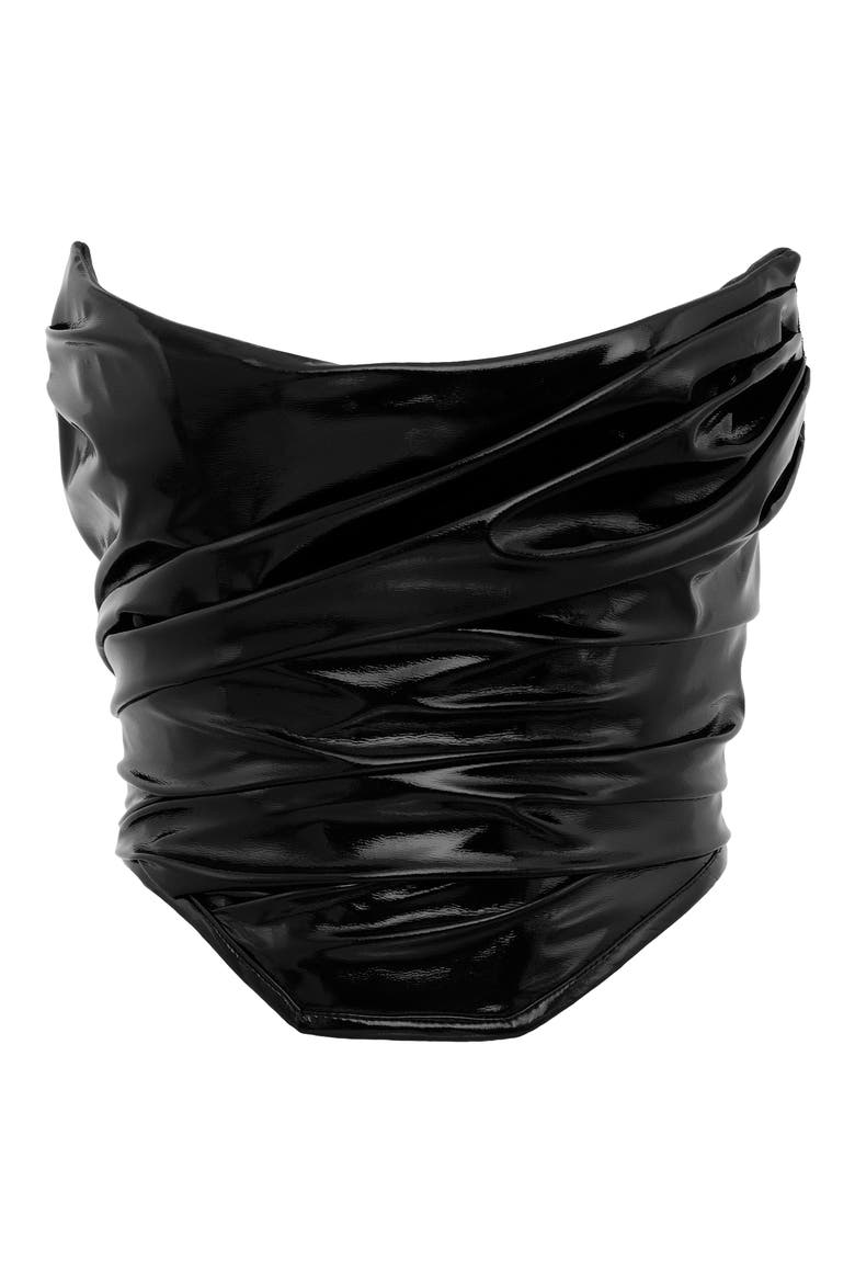 Marla Faux Patent Leather Corset Top, Alternate, color, BLACK