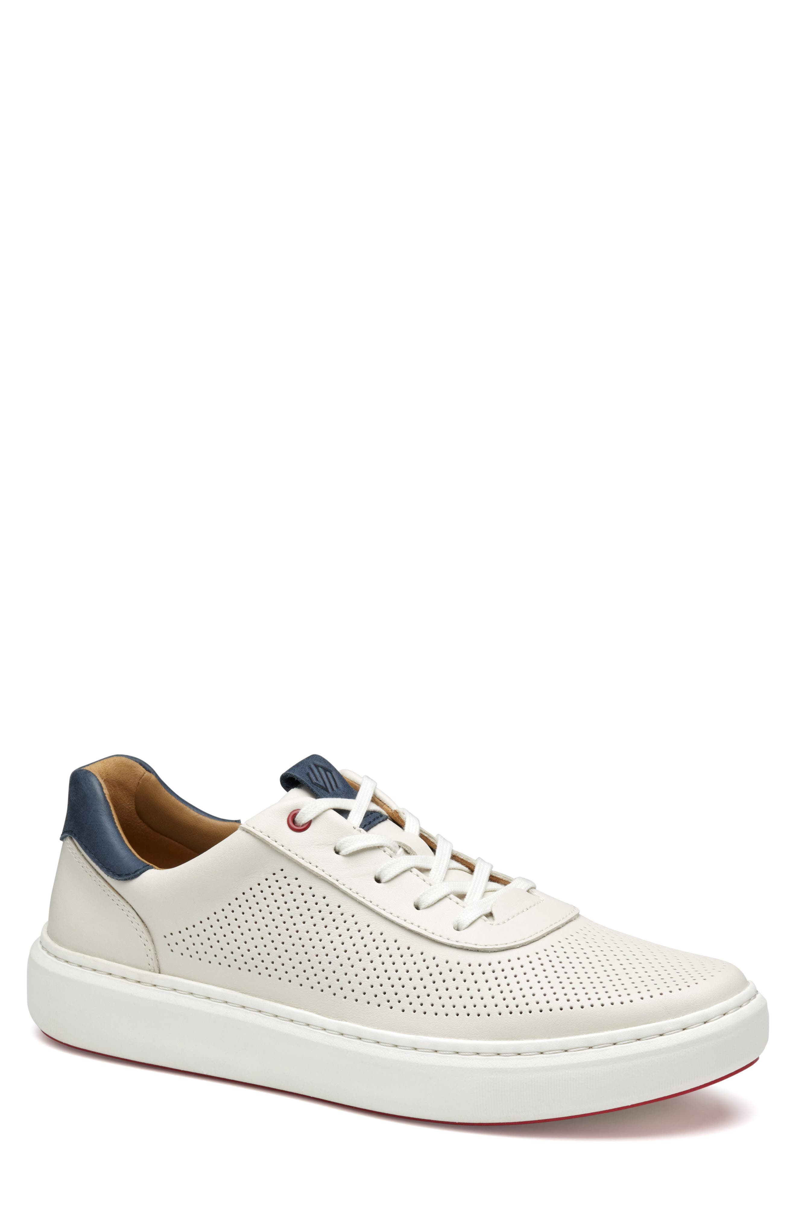 Johnston & Murphy Anders Perforated Sneaker, Main, color, White Full Grain