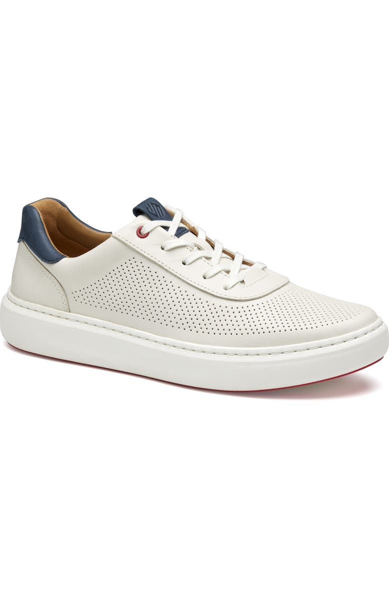 Johnston & Murphy Anders Perforated Sneaker, Main, color, White Full Grain