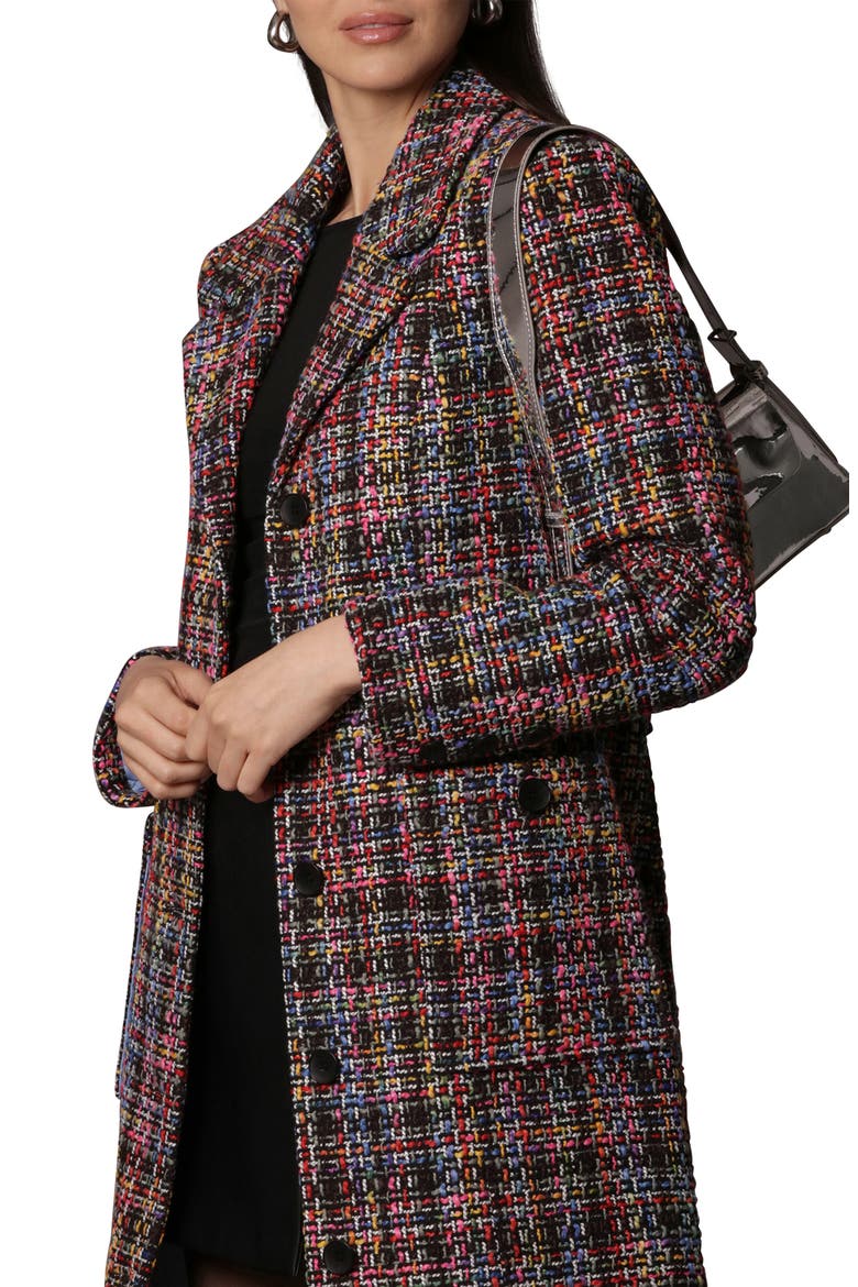 Tweed Longline Coat, Alternate, color, BLACK MULTI