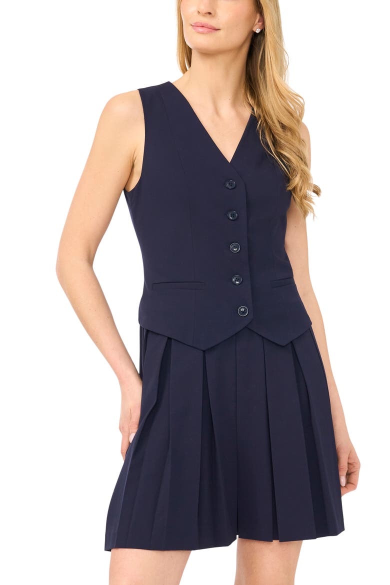 Vest Pleated Dress, Alternate, color, BARITONE BLUE