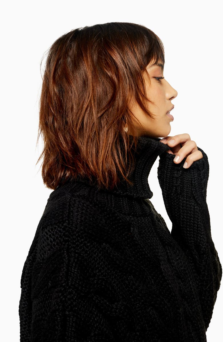 Topshop Chunky Cable Turtleneck Sweater, Alternate, color, 