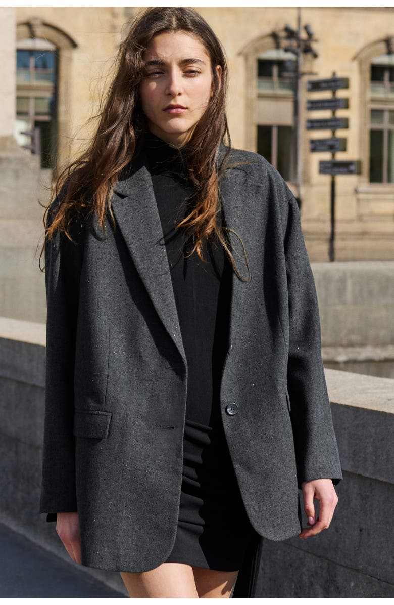 H&M Embellished Blazer, Alternate, color, Dark Gray