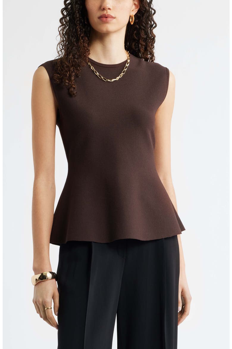 Sleeveless Peplum Sweater, Main, color, BROWN COFFEE