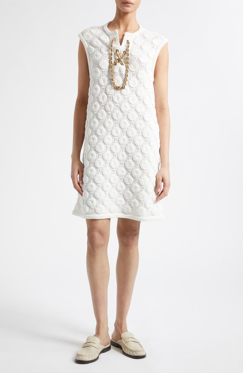 Burberry Brittany Crochet Stitch Sleeveless Mini Sweater Dress, Main, color, White