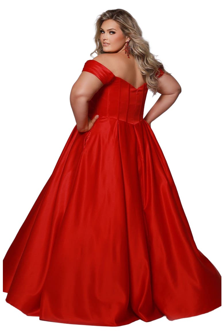 Sweetheart Neckline Off the Shoulder Plus Size A-line Gown, Alternate, color, Ruby