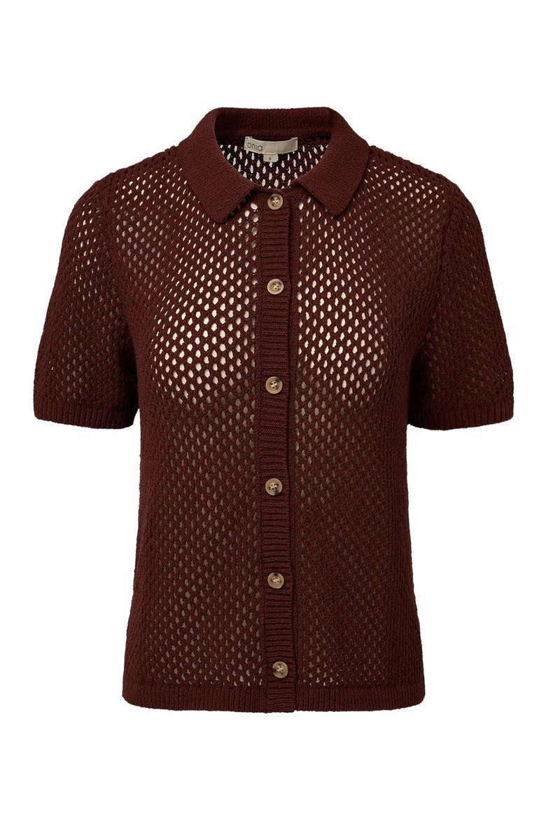 Crochet Knit Button Up Shirt, Alternate, color, RUM