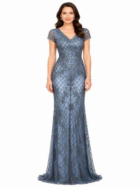 Cap Sleeve Mermaid Beaded Gown