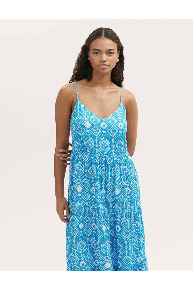 Emmie Cotton Strappy Midi Tiered Dress, Alternate, color, Blue Woodblock