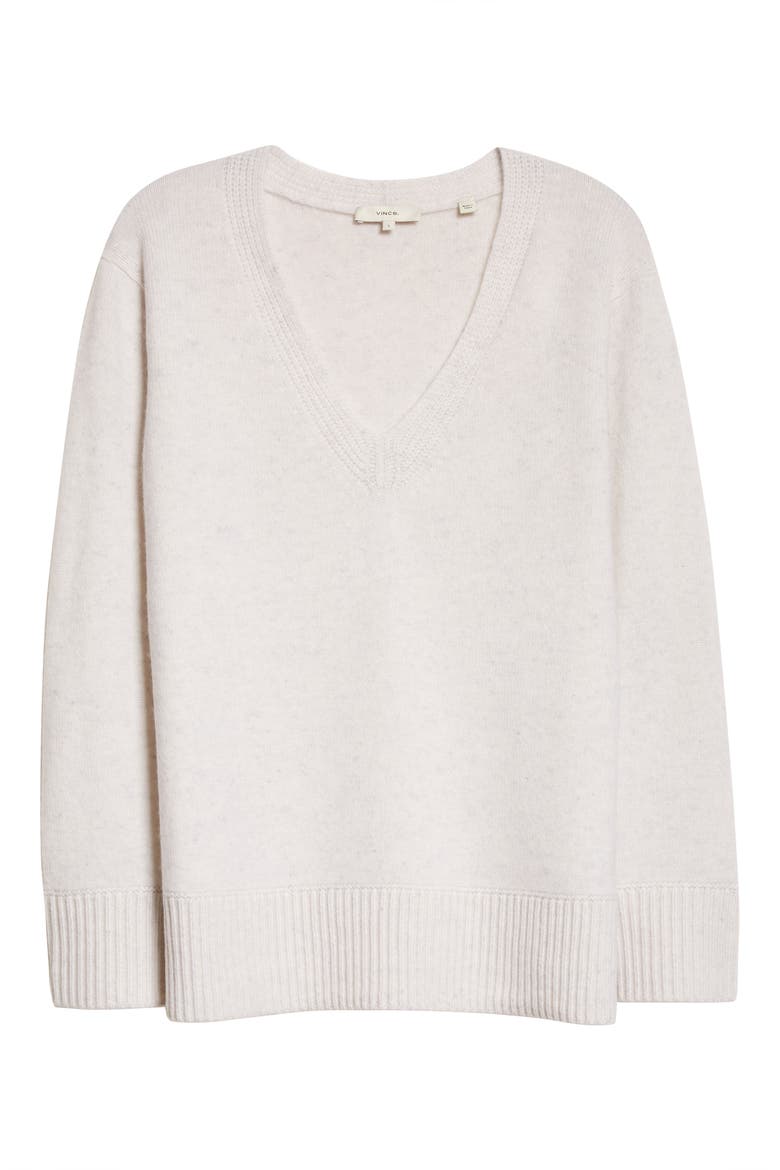 Ribbed V-Neck Cashmere Tunic Sweater, Alternate, color, HEATHER BEIGE