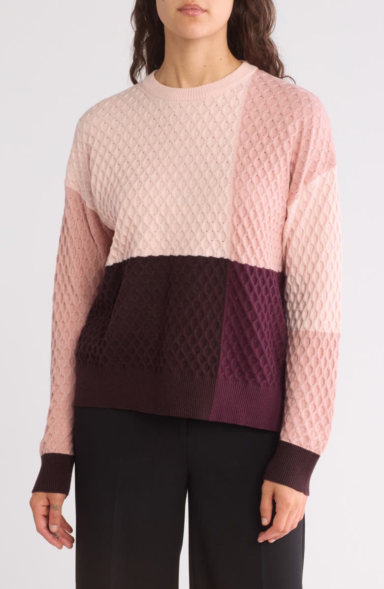 Adrianna Papell Colorblock Honeycomb Sweater, Main, color, Blush/ Berry Combo