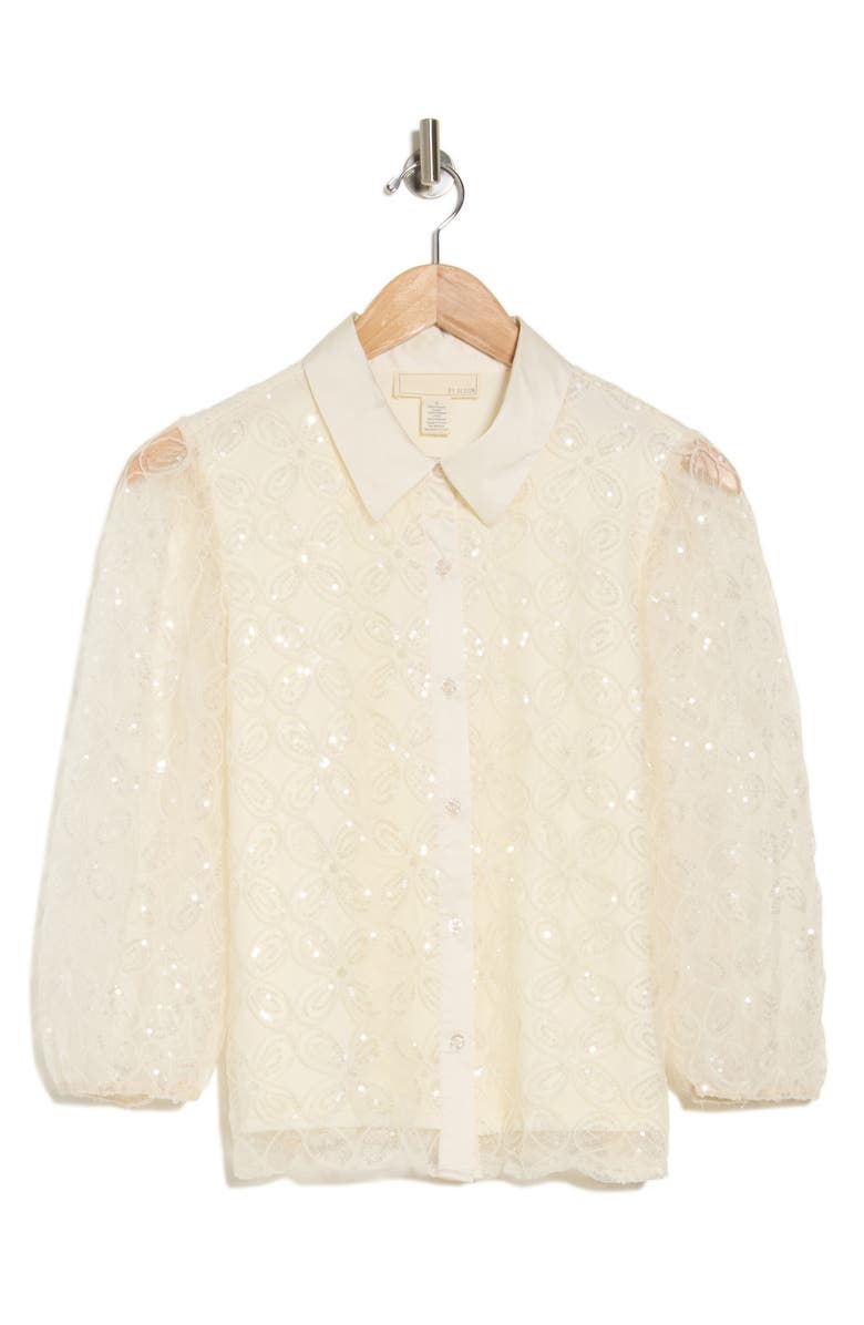 BY DESIGN Ashley Sequin Button-Up Shirt, Alternate, color, Gardenia