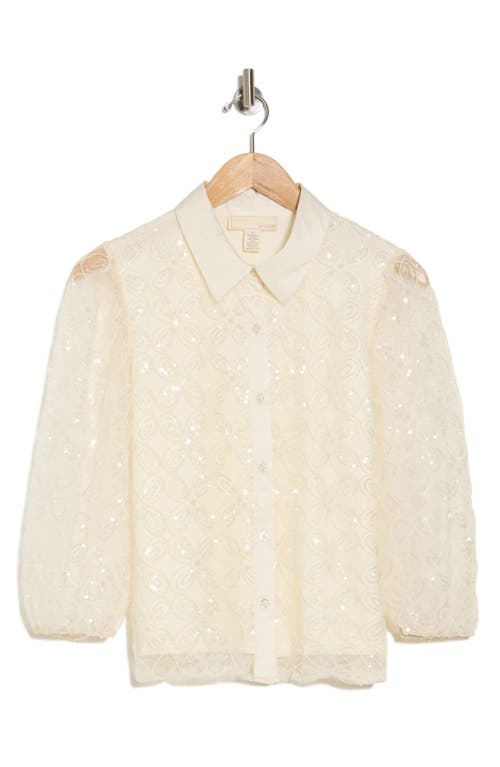 By Design Ashley Sequin Button-up Shirt In Gardenia