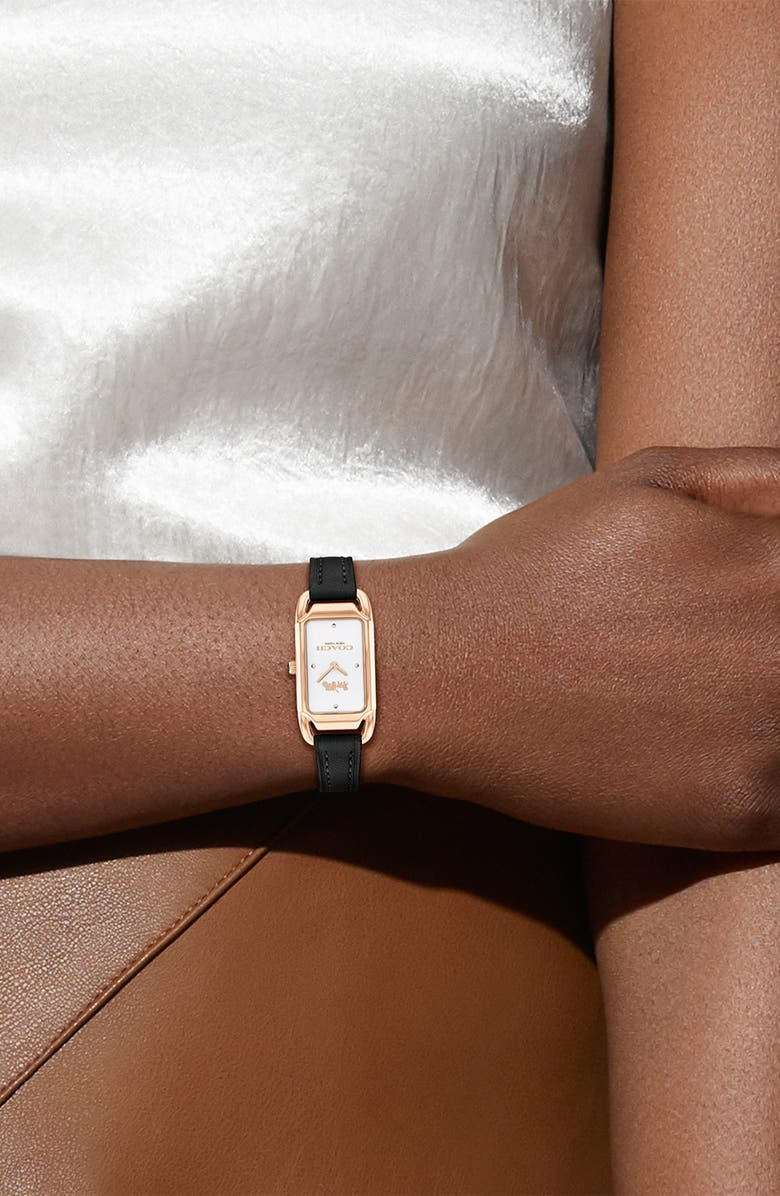 COACH Cadie Leather Strap Watch, 17.5mm x 28.5mm, Alternate, color, Rose Gold/ White