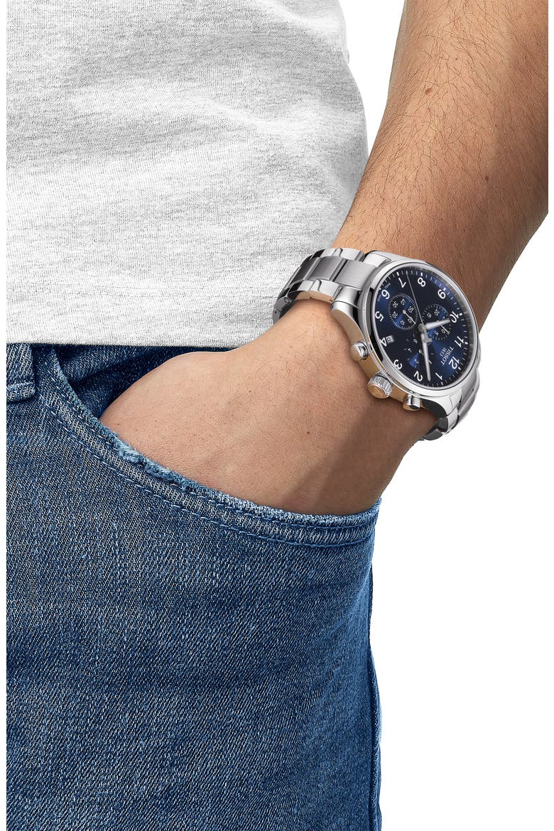 Chrono XL Collection Chronograph Bracelet Watch, 45mm, Alternate, color, SILVER/BLUE/SILVER