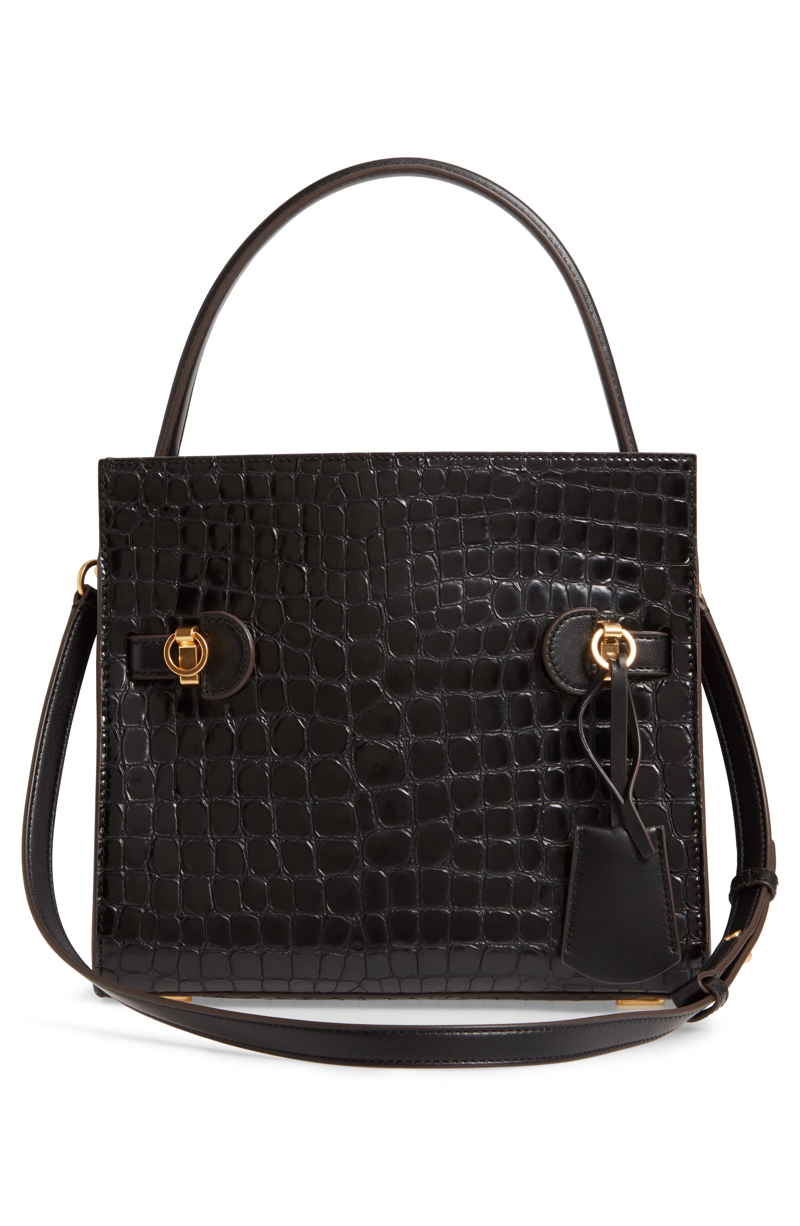 Tory Burch Small Lee Radziwill Croc Embossed Leather Double Bag