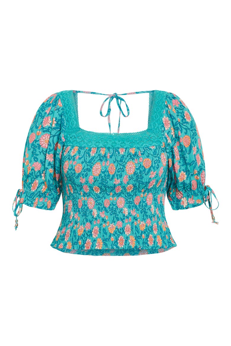 Aurora Puff Sleeve Top, Alternate, color, TURQUOISE