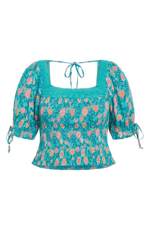 City Chic Aurora Puff Sleeve Top In Green