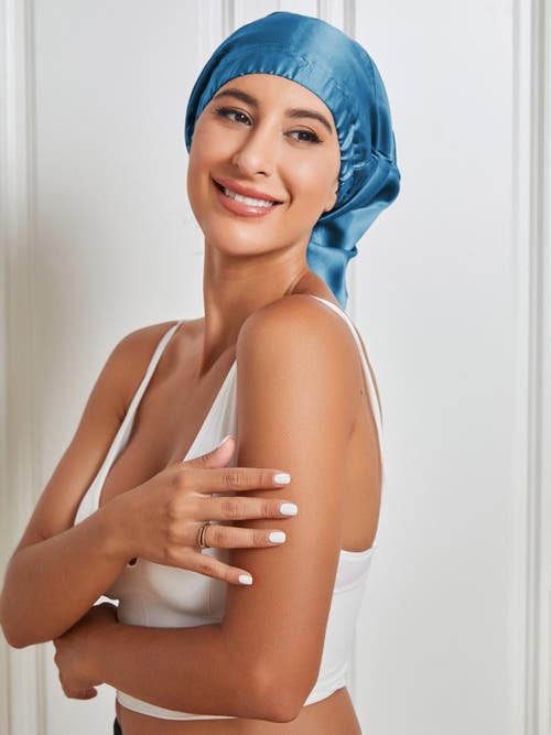 Silksilky Pure Silk Elasticated Bonnet In Blue