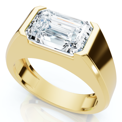 Bliss Diamond Emerald Cut Half Bezel Diamond Ring 14k Gold Or Pt Lab Grown In Gold