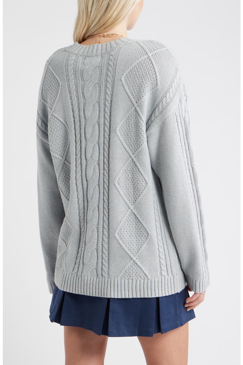 Cabled Oversize Cotton Blend Crewneck Sweater, Alternate, color, GREY SOFT HEATHER