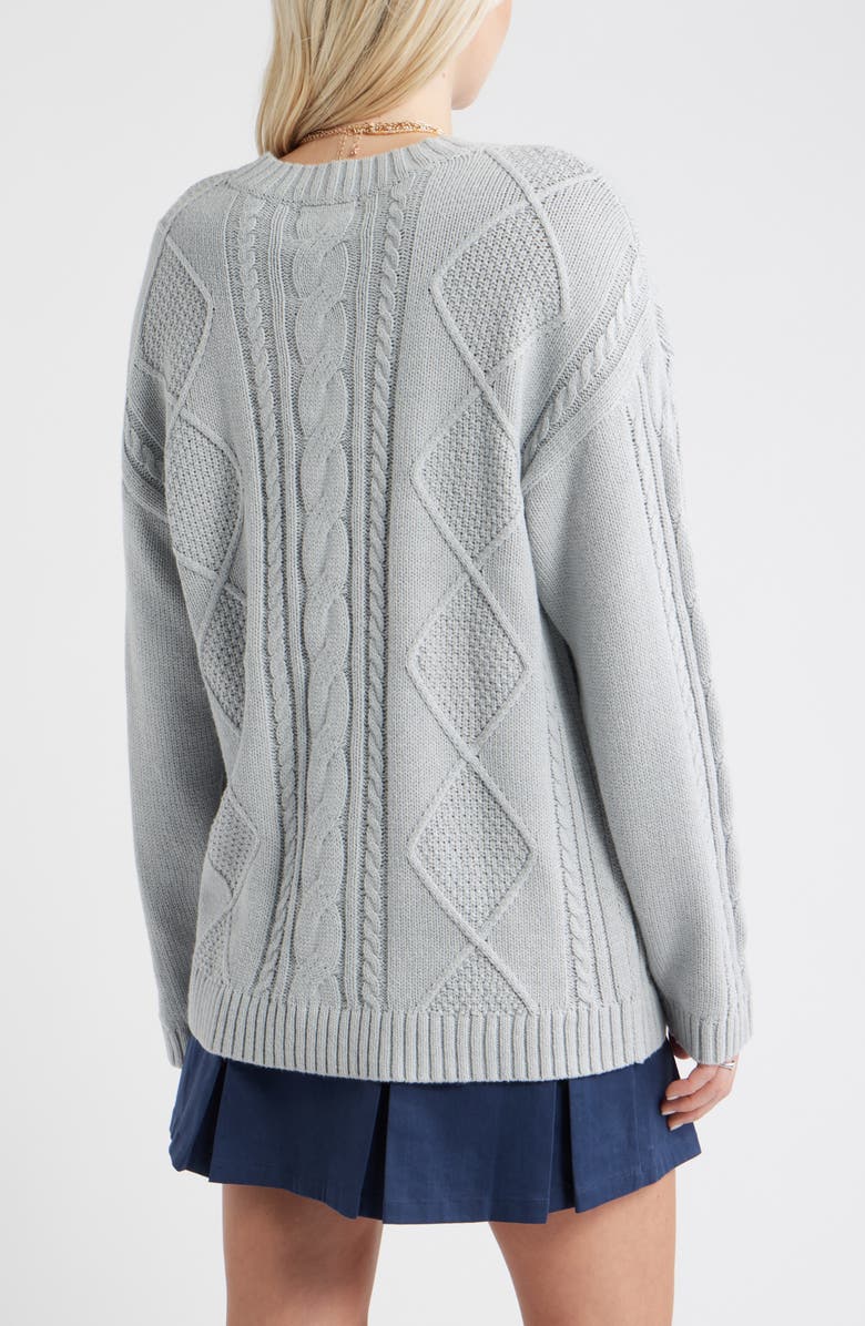 BP. Cabled Oversize Cotton Blend Crewneck Sweater, Alternate, color, Grey Soft Heather