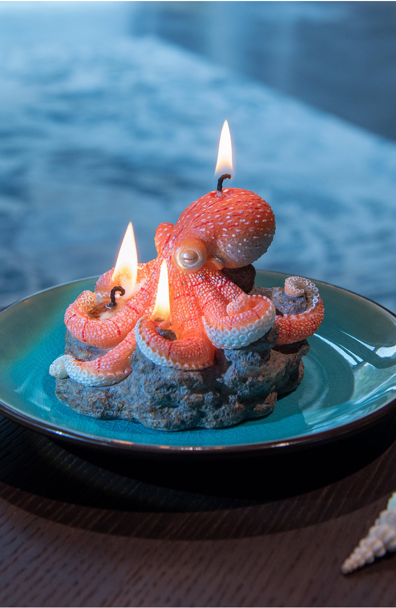 Southlake gifts Octopus on Reef Candle, Alternate, color, Bright Coral / Turquoise